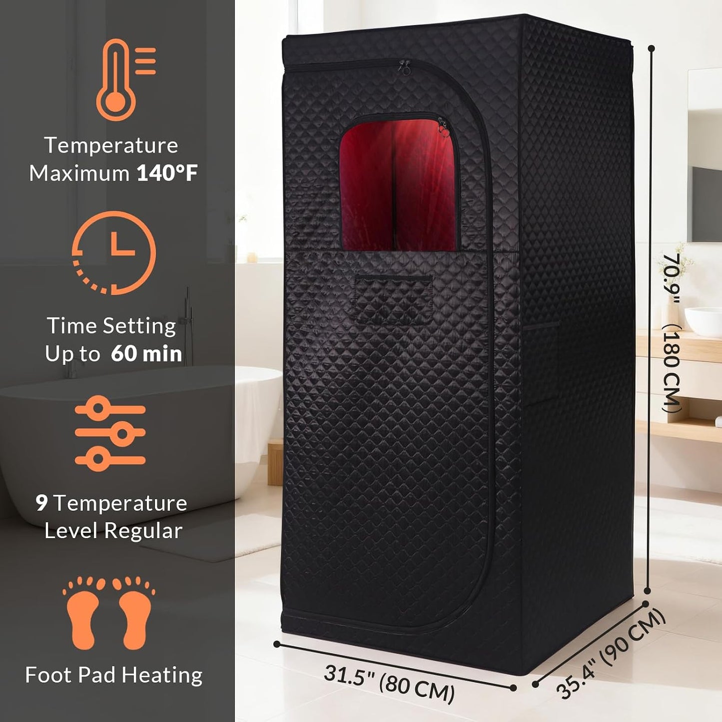 Dry Infrared Sauna, Saunas Box with Red Light Therapy for Relaxation, Detox and Muscle Relief, 9 Levels Home Saunas with Carbon Crystal Heating, Portable Sauna for Home, Bedroom, Living Room