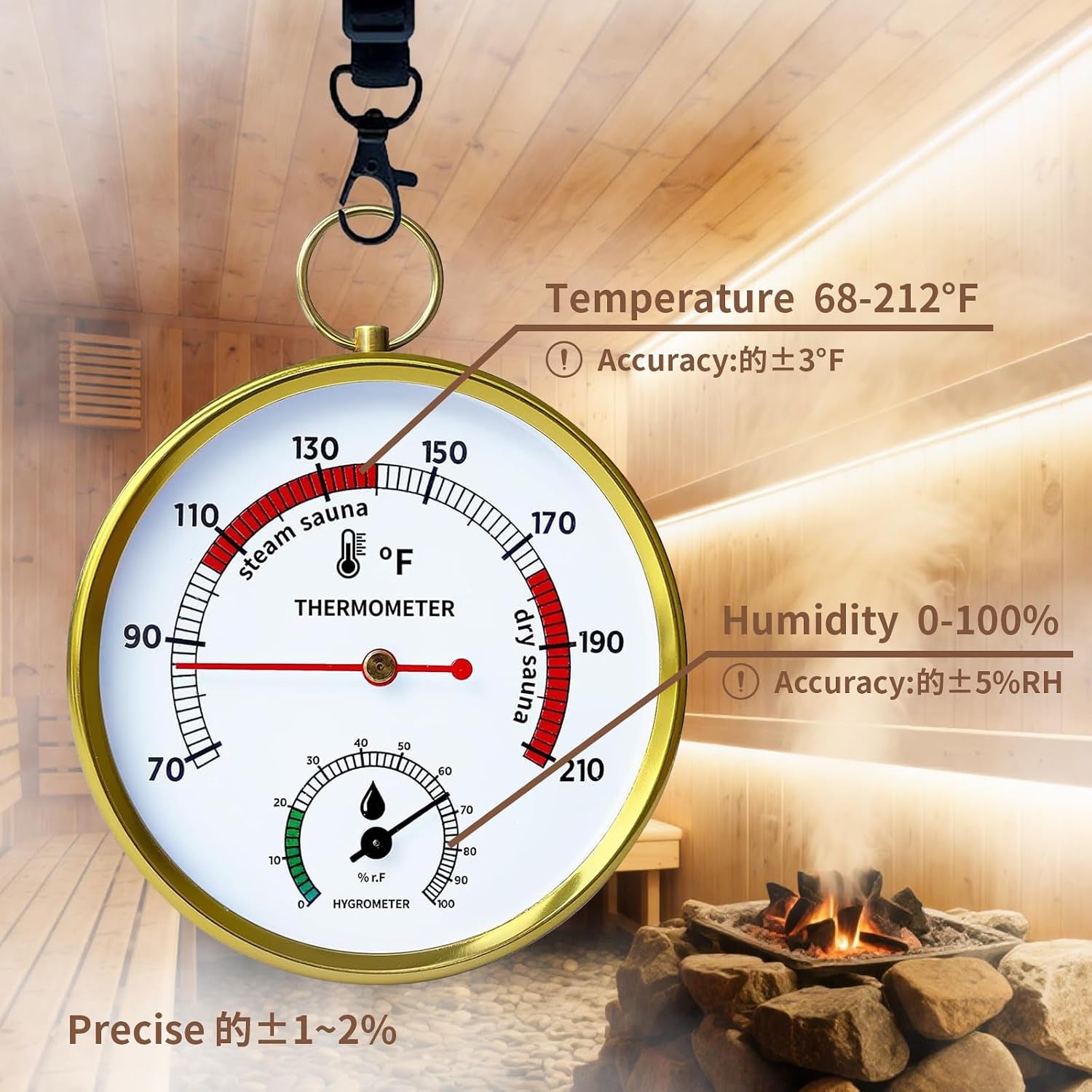 Sauna Thermometer Fahrenheit & Hygrometer, 2026 Upgraded Lanyard-Mounted for Portable Steam Sauna Box, Ideal for Infrared/Indoor/Home Use, Essential Accessory & Gift for Enthusiasts