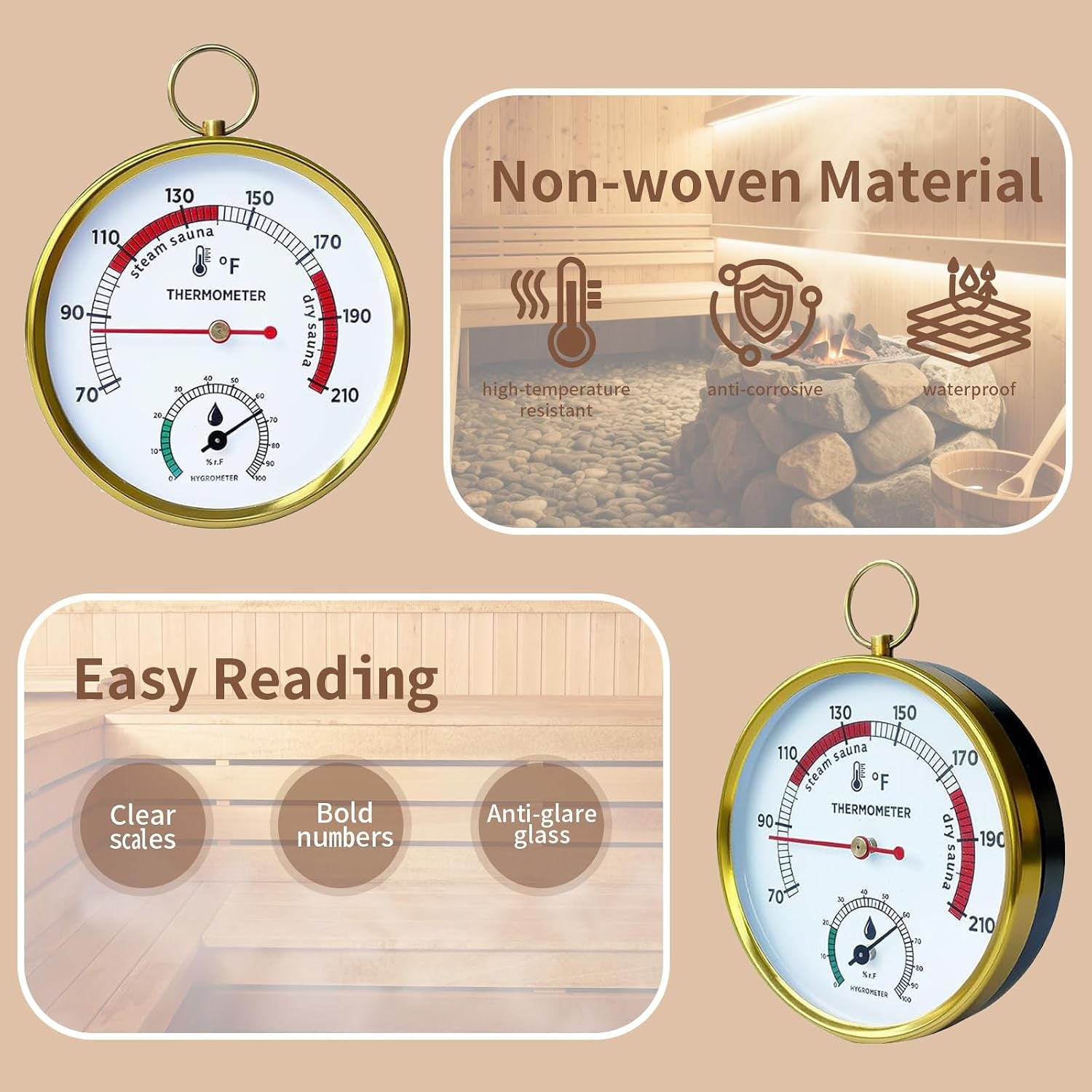 Sauna Thermometer Fahrenheit & Hygrometer, 2026 Upgraded Lanyard-Mounted for Portable Steam Sauna Box, Ideal for Infrared/Indoor/Home Use, Essential Accessory & Gift for Enthusiasts