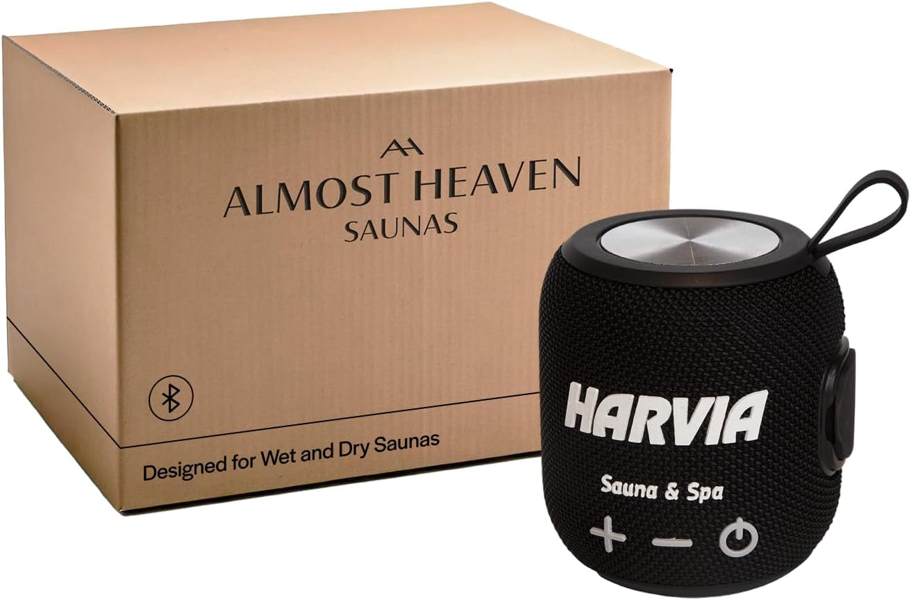 Almost Heaven Bluetooth Sauna Speaker, Portable Waterproof Speakers with Heat Resistance, Designed for Wet & Dry Saunas, Wireless Bluetooth Speaker with USBC Charging, Indoor & Outdoor Saunas (Black)