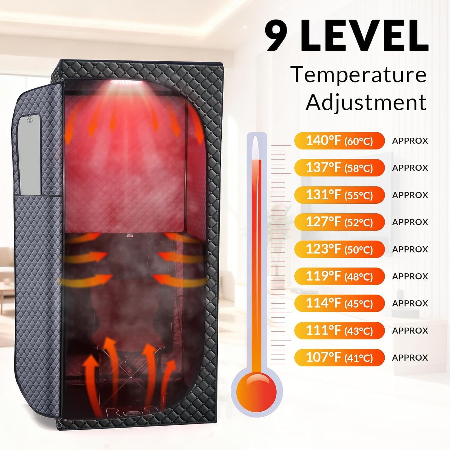 Dry Infrared Sauna, Saunas Box with Red Light Therapy for Relaxation, Detox and Muscle Relief, 9 Levels Home Saunas with Carbon Crystal Heating, Portable Sauna for Home, Bedroom, Living Room