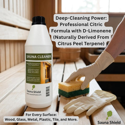 Sauna Care Set – Sauna Wood Oil & Sauna Cleaner (33.8 Fl Oz Each) with Applicator Sponge & Gloves | Protects, Cleans & Nourishes Sauna Wood | for Traditional & Infrared Saunas
