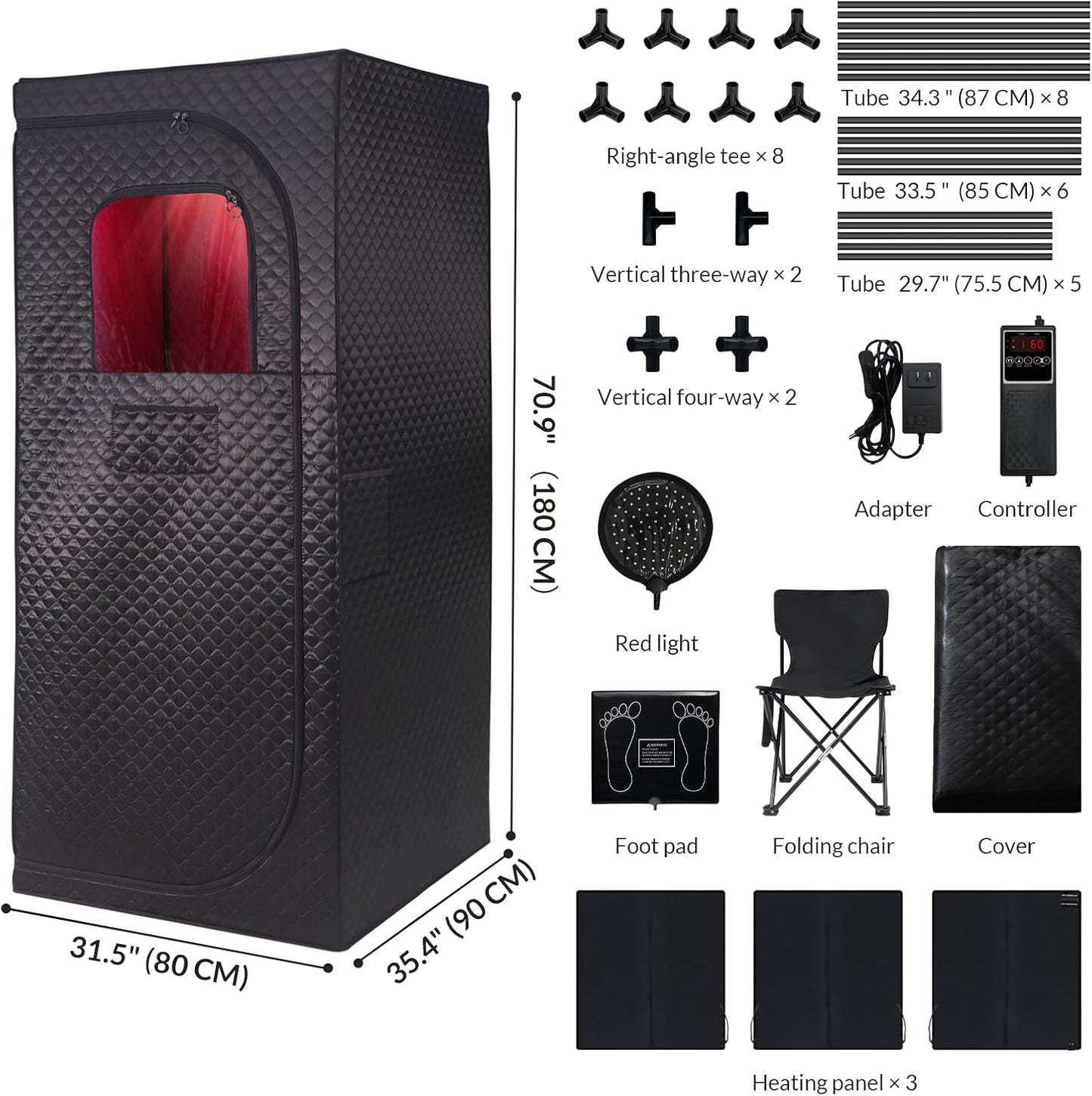 Dry Infrared Sauna, Saunas Box with Red Light Therapy for Relaxation, Detox and Muscle Relief, 9 Levels Home Saunas with Carbon Crystal Heating, Portable Sauna for Home, Bedroom, Living Room
