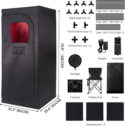 Dry Infrared Sauna, Saunas Box with Red Light Therapy for Relaxation, Detox and Muscle Relief, 9 Levels Home Saunas with Carbon Crystal Heating, Portable Sauna for Home, Bedroom, Living Room