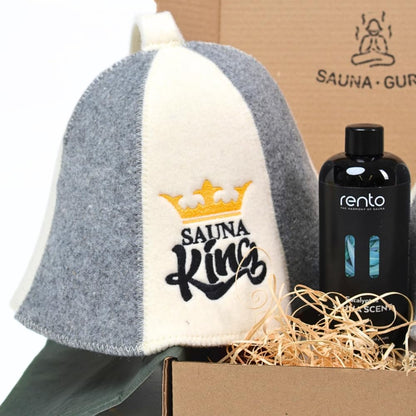 Sauna Gift Set "Sauna King & Queen" - 2 X Sauna Hat Made of 100% Wool Felt + Eucalyptus Sauna Infusion - Luxury Sauna Set for Two - Sauna Accessories & Gift Idea for Sauna Lovers, Wellness