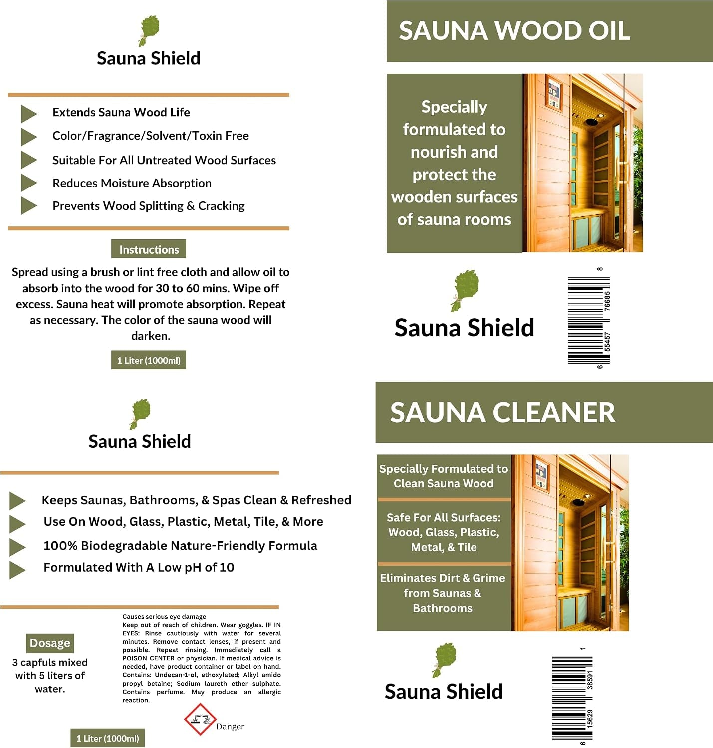 Sauna Care Set – Sauna Wood Oil & Sauna Cleaner (33.8 Fl Oz Each) with Applicator Sponge & Gloves | Protects, Cleans & Nourishes Sauna Wood | for Traditional & Infrared Saunas