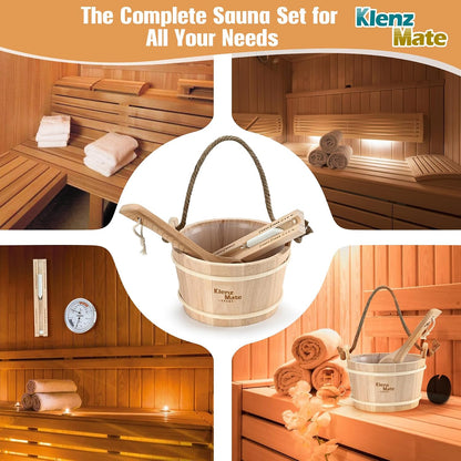 6 Pcs Sauna Accessories Kit, Wooden Sauna Bucket and Ladle Set, Handmade | 1 Gallon Bucket, Thermometer Hygrometer, Sauna Hourglass Timer, Sauna Brush & Pumice Stone, Home Sauna Accessories Set