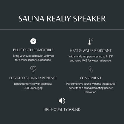 Almost Heaven Bluetooth Sauna Speaker, Portable Waterproof Speakers with Heat Resistance, Designed for Wet & Dry Saunas, Wireless Bluetooth Speaker with USBC Charging, Indoor & Outdoor Saunas (Black)