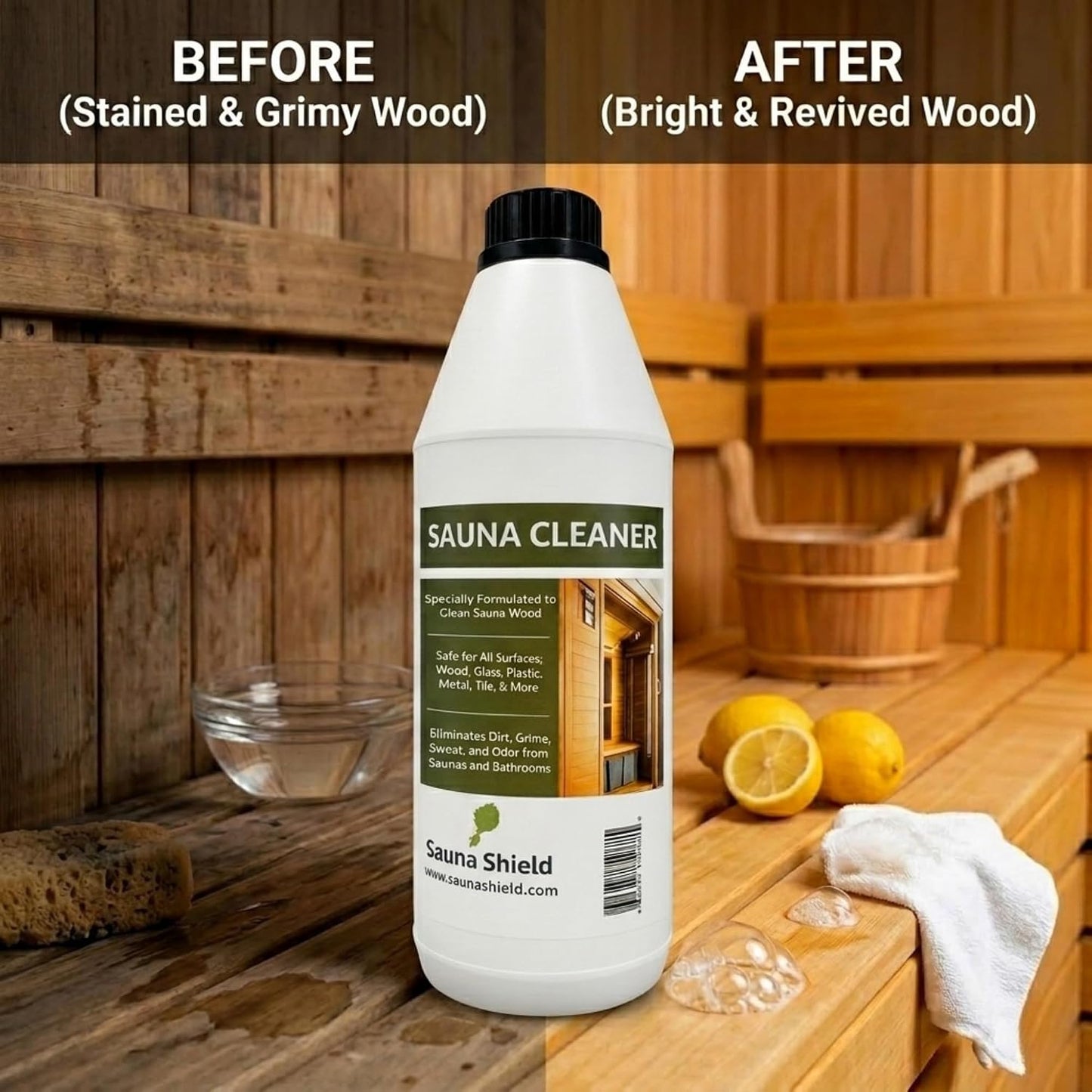 Sauna Care Set – Sauna Wood Oil & Sauna Cleaner (33.8 Fl Oz Each) with Applicator Sponge & Gloves | Protects, Cleans & Nourishes Sauna Wood | for Traditional & Infrared Saunas
