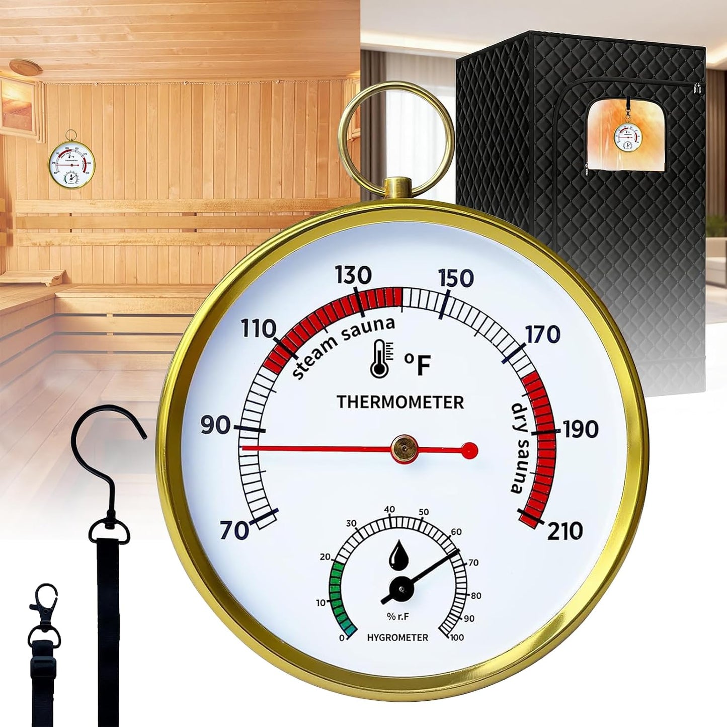 Sauna Thermometer Fahrenheit & Hygrometer, 2026 Upgraded Lanyard-Mounted for Portable Steam Sauna Box, Ideal for Infrared/Indoor/Home Use, Essential Accessory & Gift for Enthusiasts