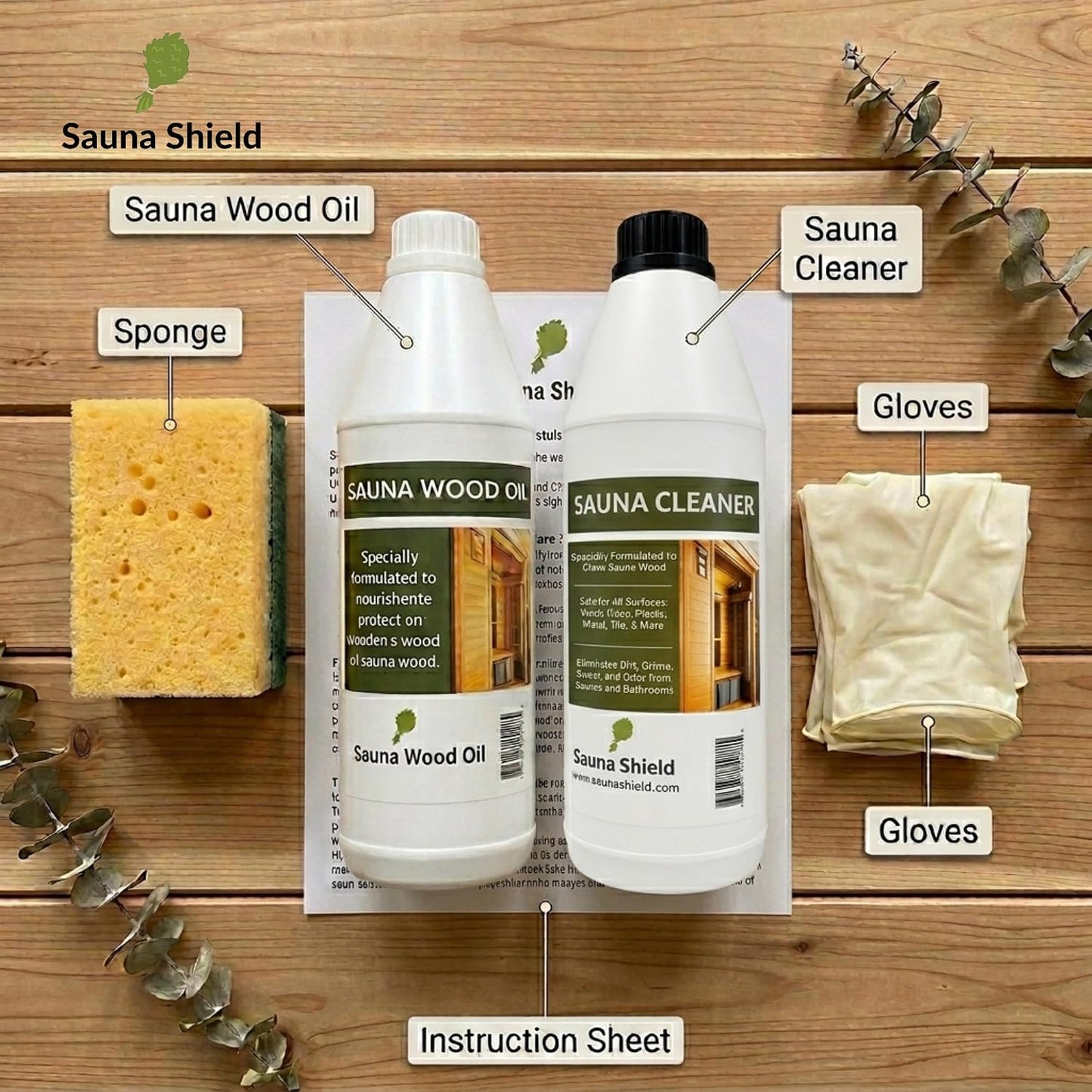 Sauna Care Set – Sauna Wood Oil & Sauna Cleaner (33.8 Fl Oz Each) with Applicator Sponge & Gloves | Protects, Cleans & Nourishes Sauna Wood | for Traditional & Infrared Saunas