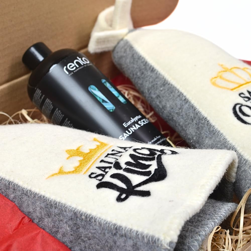 Sauna Gift Set "Sauna King & Queen" - 2 X Sauna Hat Made of 100% Wool Felt + Eucalyptus Sauna Infusion - Luxury Sauna Set for Two - Sauna Accessories & Gift Idea for Sauna Lovers, Wellness